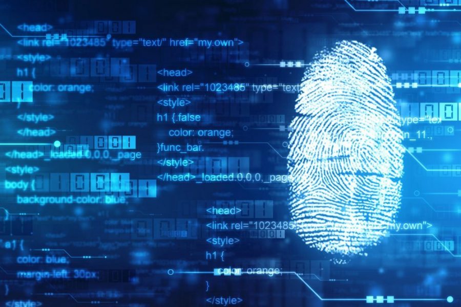 Security concept: fingerprint Scanning on digital screen. cyber security Concept. 3d render
