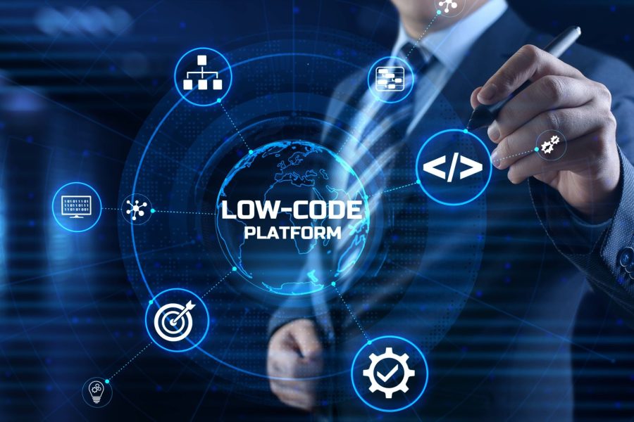 Low Code software development platform technology concept.