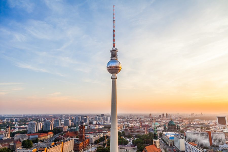 View of Berlin TV tower on Alexanderplatz, Berlin, Germany